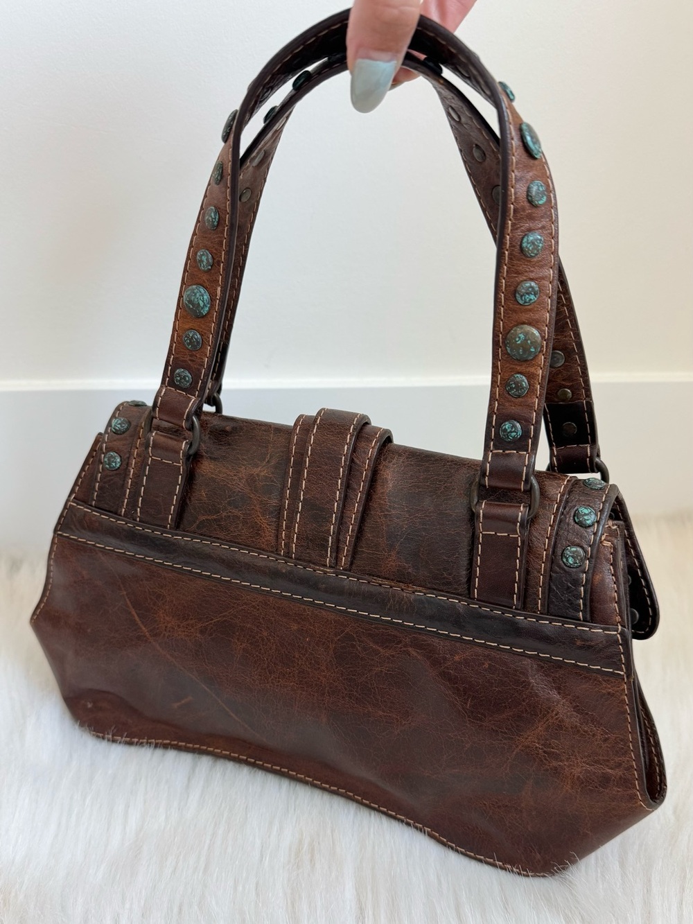 Roberto Cavalli Brown Western Studded Leather Mini Bag - Picture 4 of 9